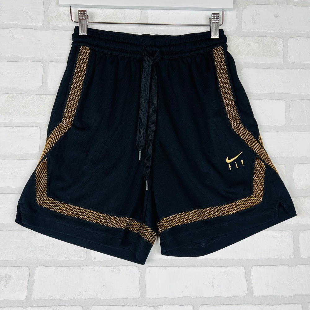 Nike Fly Crossover Basketball Shorts Mens XS Black Gold Mesh CK6599-010